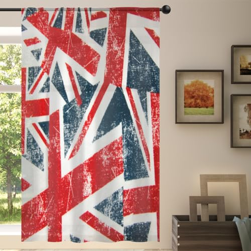 TropicalLife Voile-Vorhänge mit Union-Jack-Motiv, transparent, 140 x 198 cm, UK-Flagge, Vorhang für Wohnzimmer, Schlafzimmer, Küche, Zuhause, Türdekoration, Vorhänge