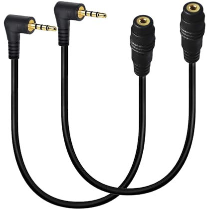 Seadream Angled 2.5mm Male to Female Audio Extension Cable 20cm 2Pack 90 Degree Angle 2.5mm TRRS Extension Cable Cord Headphone Audio Converter 4 Poles Stereo Adapter (Angled)