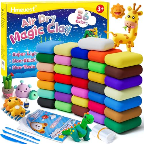 Air Dry Clay, 36 Colors Modelling Clay Kit for Kid, Ultra Light Non-Toxic Air Drying Clay, with Tools & Guidebook, Arts and Crafts Kits for Kids Boys Girls Toys