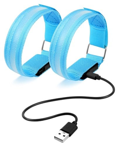 Ainiv 2 Stück LED Armband Aufladbar, Reflective LED leucht Armbänder Lichtband, Band Leuchtarmband, Kinder Erwachsene Nacht Sicherheits Licht für Joggen Laufen Hundewandern Running Outdoor Sports-Blau