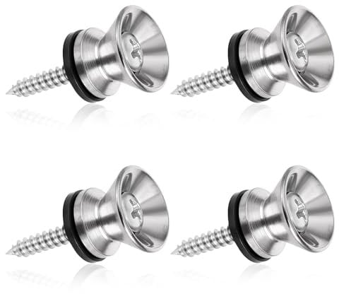 Giantree 4 Stück Gitarrengurtknöpfe, Metall Gitarrengurt Endknopf mit Befestigungsschrauben und Gummi Kissen Gurtschlösser für Klassische Elektrische Akustik Gitarre Bass Ukulele (Silber)