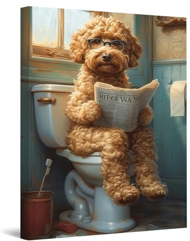 LZLHDE Leinwand Bilder Badezimmer Deko Bilder Wandbilder Hund, Bild Badezimmer wc Wandbild mit Rahmen Leinwandbilder Gemälde Wandgemälde Zimmer Deko auf Wand Dekoration Wall Art 30x40 Cm