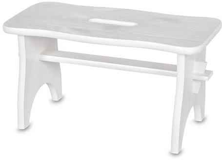 PINUS - Holzhocker 38x18x21 cm, Tritthocker aus Holz, Holzschemel, Kleiner Holzhocker für Kinder, Stabil und Bequem - Farbe weiß