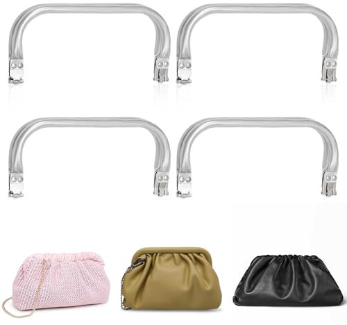 Mture 4 Stück Taschenrahmen Verschluesse 200 × 90mm, Verschluss U Förmige Griffe, Aluminium Silber Rohrrahmen Tasche Griff Zubehör für DIY Nähen Handwerk Dinner-Beutel-Tasche
