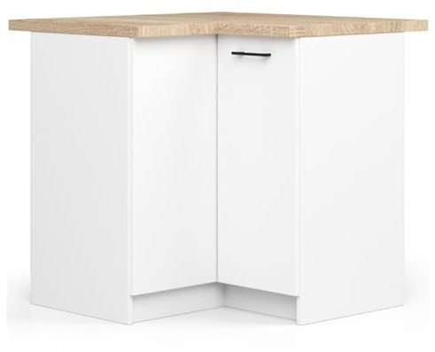 BDW - Armario de cocina - armario de esquina cocina con puertas y encimera - Armario 90 cm de ancho, 85 cm de alto - armarios de cocina individuales, muebles de cocina (blanco)