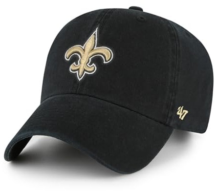 '47 NFL New Orleans Saints Clean Up Unisex-Baseballkappe, Verstellbarer Riemenverschluss, Einheitsgröße, Team Logo, Farbe Schwarz