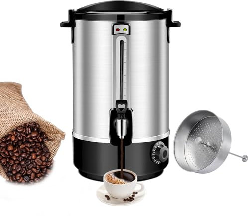 hzexun Cafetera Industrial Cafetera Acero Inoxidable 1500 W, percolador de café Marcador del Nivel de Agua,función conservación del Calor (8L)