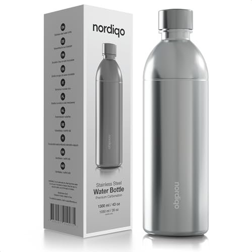 Nordiqo Bouteille Premium 1.3L / 1300 ml Acier Inoxydable – Compatible avec Aarke Carbonator 3 | Lavable au Lave-vaisselle | Sans Date d’Expiration | Étanche | Sans BPA (Acier inoxydable)