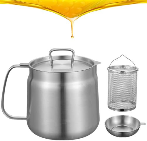 304 Stainless Steel 2 in 1 Oil Strainer Pot with Fry Basket Large Capacity Fryer for Frying and Straining Oil and Multifunctional (1.5L/53oz)