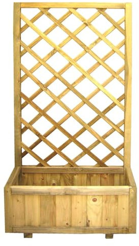 LoviStore Fioriera Rettangolare Con Pannello Grigliato Legno 75x30x180h Giardino Spalliera Piante Rampicanti Vasca Porta Fiori Vaso Arredo Esterno Terrazzi Balconi, Resistente Rettangolare