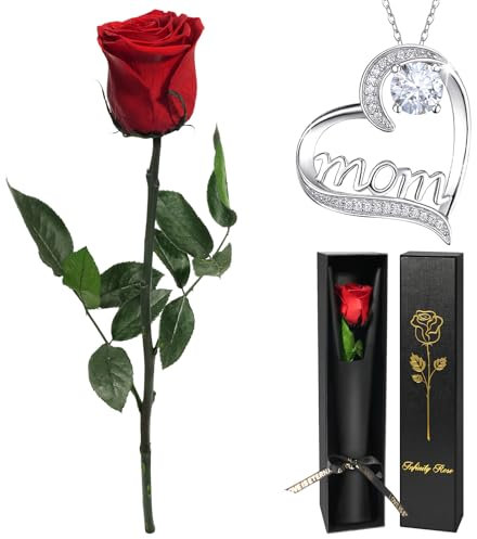 Yamonic Ewige Rose Geschenke für Mama, Ewige Echte Rose mit Mom Halskette Geburtstagsgeschenk für Mama, Infinity Rose mit Stiel in Geschenkbox Geschenk zum Weihnachten Muttertag Geburtstags