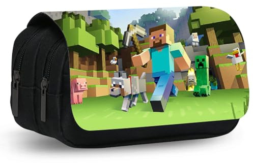 IFHDO Minecr Federmäppchen, Minecr Anime Mäppchen Kinder Federmäppchen Große Tragbare Stifttasche Doppelreißverschlüsse Mäppchen Aufbewahrung Bleistift Tasche Geschenk für Junge Studenten