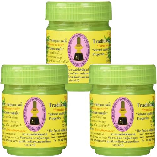 3 Stück Parahon Authentische Aromatherapie H.o.n.g T.h.a.i Kräuter, traditionell, thailändisch, leicht zu atmen, beruhigt Stauung, 1 Flaschenbehälter für Entspannung und Wohlbefinden.