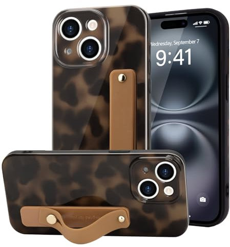 LAPOPNUT Coque Compatible avec iPhone 13 Léopard Motif Silicone Souple Fine Coque avec Cordon Femme Fille Antichoc Case Coque de Protection pour iPhone 13 Jaune