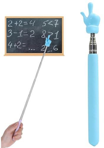 WeddHuis Bâton Télescopique en Acier Inoxydable, 1 Pièce, Mini pour Enseignement et Présentation, Pointeur Laser et Finger Pointer pour Lecture, École Maternelle, Enseignant (Bleu)