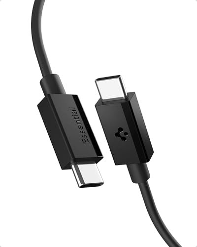 Spigen Essential Cable USB C a C Carga Rapida 60W [2M], Soporta 10,000 Dobleces, Durabilidad de por Vida, Carga Rápida PD para iPhone 16 15 14, Samsung Galaxy S25 24 Ultra, iPad etc - Negro