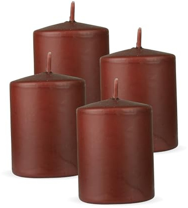 HS Candle Stumpenkerzen 4er Pack Braun, Größe Ø7 x 8 cm, Wachskerzen lange Brenndauer bis zu 20 Std. - unparfümierte Säulenkerzen - viele Farben/Größen