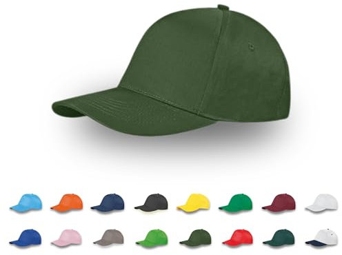 10 Cappellini Personalizzati Logo, Immagine e Testo - Cappello 100% Cotone - Cappello Uomo e Donna Visiera Baseball - Stampa Foto, Gadget Personalizzabili (IT, Testo, Taglia unica, Verde Militare)