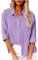 Womens Long Sleeve Shirt Tops Casual Button Down Cotton Linen Shirts Summer Blouses V Neck Roll Up Collared Loose Oversized Tees Dressy Blouse Office Work Ladies Tops Plus Size 8-22 Lilac