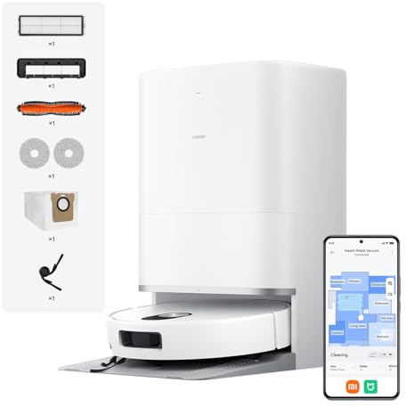 XIAOMI 5 Pro Saugroboter & Mop, 20000Pa Leistungsstarke Saugkraft, KI-Hindernisvermeidung, Low-Profile-Design für unter Möbeln, Teppicherkennung & 80 ℃ Heißwasser-Mopp-Waschen.