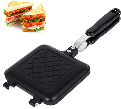 Double Side Sandwich Maker Camping Toastie Grilled Panini Maker Pan with Non-Stick Plates Aluminum Flip Cheese Makers Frying Pan Sandwich Toaster Press Waffle Makers for Kitchen Breakfast Camp