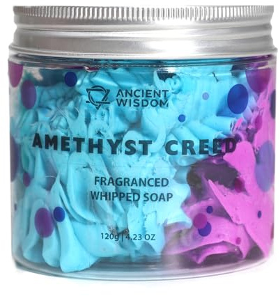 Amethyst Creed Whipped Soap, Masculine Scent, Moisturising Formula, 120g, 6x6 cm, Purple & Blue Swirl, For All Skin Types, Pack of 3