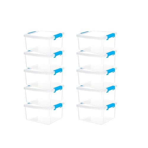 RelianceUK 10 Pack Click “N” Store Small Plastic Storage Boxes with Lids 1.7 Litre | Stackable, Durable Organiser for Jewellery, Crafts, Office and Small Household Items (1.7 Litre / 10 Pack)
