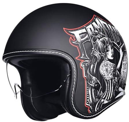 Frcychri Vintage Motorrad Jet Helm Mit Visier, Jethelm Mit Doppelbrille Komfortfutter, Retro 3/4 Motorrad Helm,ECE Zertifizierung, Für Männer Und Frauen A,Large