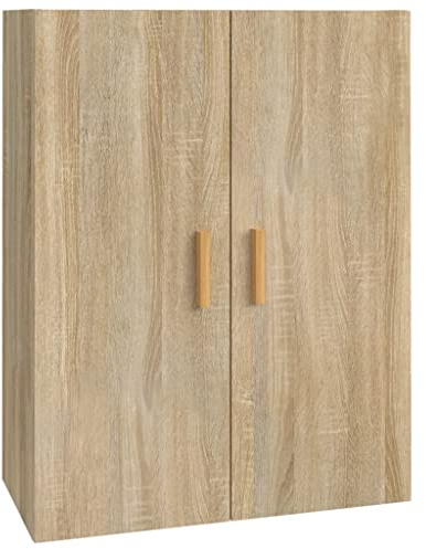 Makastle Armoire Murale avec 2 Portes et 3 Compartiments, Placard Toilette Suspendue pour Salle de Bain, Chambre à Coucher, 69,5x34x90 cm Chêne Sonoma Bois D'ingénierie