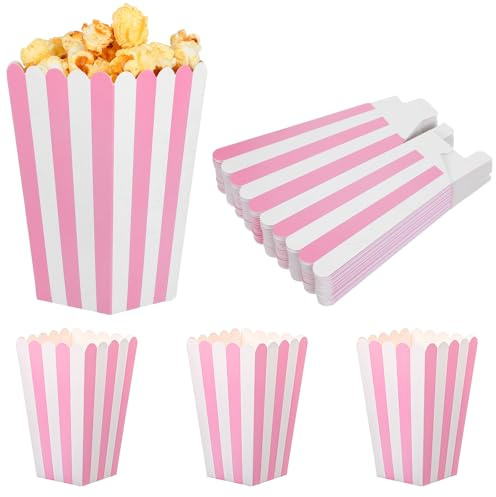 24 Stück Rosa Popcorn Boxen Mini Popcorn Eimer, Klein Popcorntüten Candy Bar Zubehör, Süßigkeiten Tüten Bar Behälter für Party Geburtstag Hochzeit Filmabend Papier Partytüten