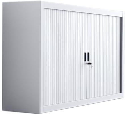 Fleda TRADING Armoire métallique de bureau avec portes à clapet blanc, 100 x 45 x 90 cm, structure en métal, étagère réglable, serrure de sécurité, design moderne, pour bureau et entrepôt