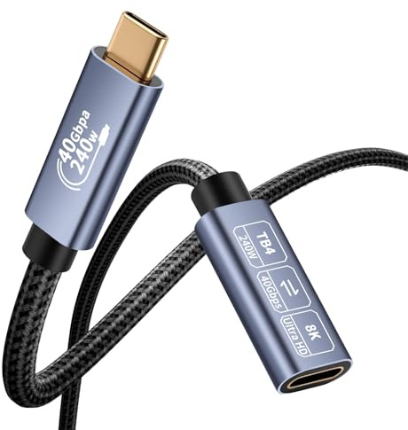 Puiseno USB-C Verlängerung 1M, USB4 Nylon kabel mit 40Gbps Datenübertragung, 8K@60Hz Videoübertragung, 240W PD3.1, für iPhone17/16, iPad, MacBook, iPad, Dock, SSD(Thunderbolt 4/3-kompatibel)