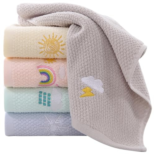 HEALEEP Serviettes Absorbantes Visage et Mains en Coton Lot de 5 pour Bébé, Petites Serviettes Brodées pour Toilette Quotidienne