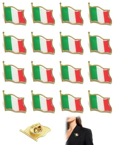 BIVYAX 16 Spille Bandiera Italiana Tricolore, Spilla Metallo Smaltata a Mano per Tifosi Calcio, Festa della Repubblica, Regalo Patriottico