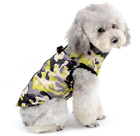 SELMAI Camo Waterproof Small Dog Cat Winter Coat Quilted Vest Jacket Harness with D-ring Pet Puppy Puffer Coat Chihuahua Cold Weather Clothes Apparel Yellow M
