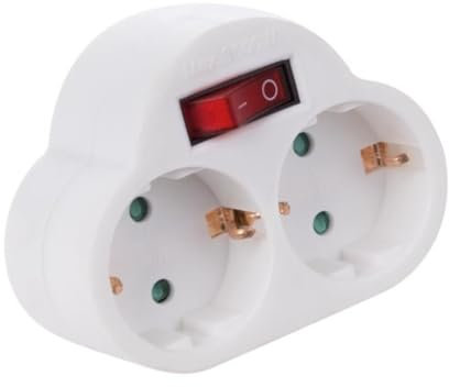 Perel Hoja multiplicada con Interruptor, 2 enchufes Schuko (Tipo F), Polipropileno, Interior, Uso Blanco