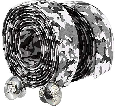 Focket Reflektierendes Griffband Wrap, Rennrad Fahrrad Lenkerband Camouflage Bike Lenkerband mit reflektierenden Lenker(Schwarz + Weiß)