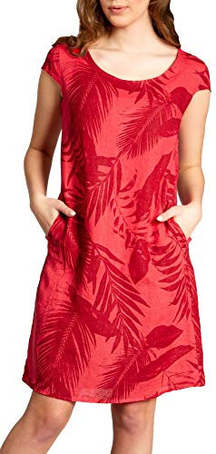 Caspar SKL027 knielanges Elegantes Damen Sommer Leinenkleid bis Größe 50, Farbe:rot, Größe:S - DE36 UK8 IT40 ES38 US6
