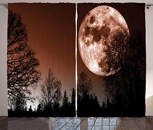 ABAKUHAUS Mond Rustikaler Gardine, Abstrakt Farbiger Wald, Schlafzimmer Kräuselband Vorhang mit Schlaufen und Haken, 280 x 225 cm, Redwood Schwarz