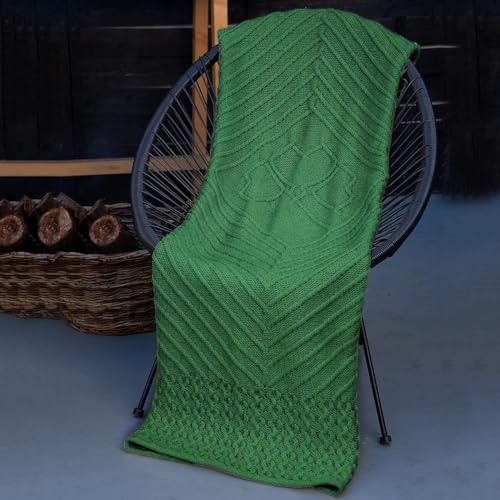 SAOL Aran Wolldecke aus 100% Merinowolle Wohn Kuscheldecken (Grün)