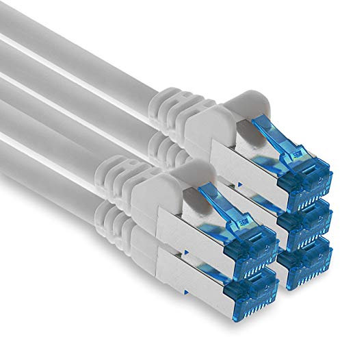 1aTTack.de Patch cable - 5x 0.25m Ethernet, network, LAN cable CAT6a (for gigabit networks, routers, switches, modems with RJ45 input - white)