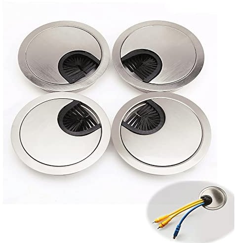 MXD 4X 60mm Desk Table Grommet Cable Tidies Desk Caps Desk Surface Port Hole Covers (Brushed Chrome)