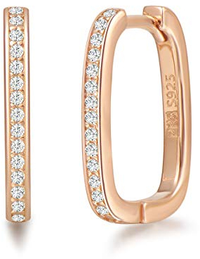 Orecchini a Cerchio Piccoli Rettangolo per Donna in Argento Sterling 925 Placcato Oro Rosa con Zirconia Cubica Gioielli per Donna Ragazze - Dimensione: 15 * 12,5 mm