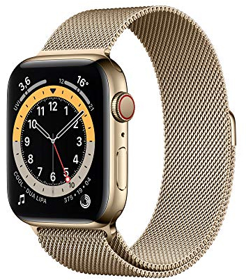 Apple Watch Series 6 (GPS + Cellular, 44 mm) Edelstahlgehäuse Gold, Milanaise Armband Gold