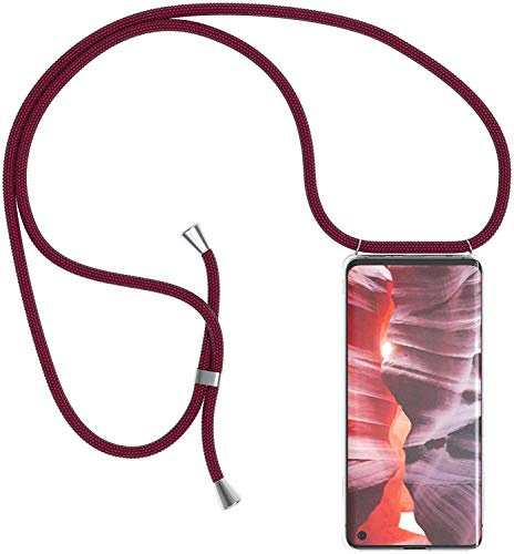 Coque Collier pour Huawei P Smart 2019/ Honor 10 Lite,Coque Transparent Silicone Housse avec Cordon de Collier Necklace Lanyard Case Étui de Téléphone avec Cordon Cover Anti-Rayures,Vin Rouge