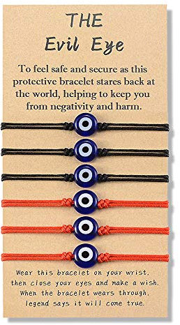 YELUWA 6 PCS Rouge Nior Bracelet Oeil Mauvais Porte Bonheur en Corde Rouge Réglable à Fait la Main Bracelet Kabbalah Cadeau pour Couples Amis Famille Homme Femme Fille Rakhi Cadeau Anniversaire Femme