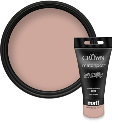 Crown WALLS & CEILINGS Blush Pink Matt Paint Tester Pot - Sample 40ml | Try Powdered Clay before you buy. See the true colour on your wall, in your own light. Low VOC, low odour, breatheasy