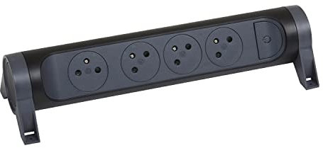 LEGRAND - Multiprise Rotative Avec Interrupteur à Voyant LED - 4 Prises Surface avec Terre - Livrée Sans Cordon/Sans Fiche - Noir et Gris Foncé
