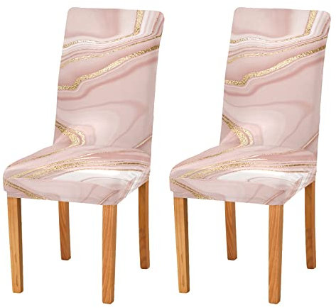 xigua 4PCS Chair Cover Rose Gold Marble Dining Chair Slipcovers Stretch Table Seat Protector Covering for Home Hotel Room Wedding Party Restaurant