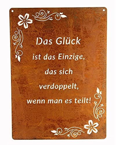 Schild Spruchtafel rostiges Gartenschild Edelrost Rost zum hängen Gartendeko 29x21cm, Es ist keine Villa (Das Glück)